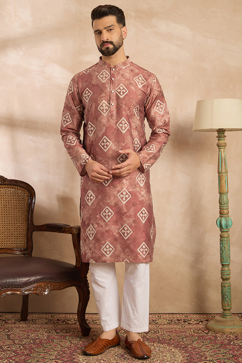 Brown Cotton Solid Embroidered Straight Kurta | SHOBITAM