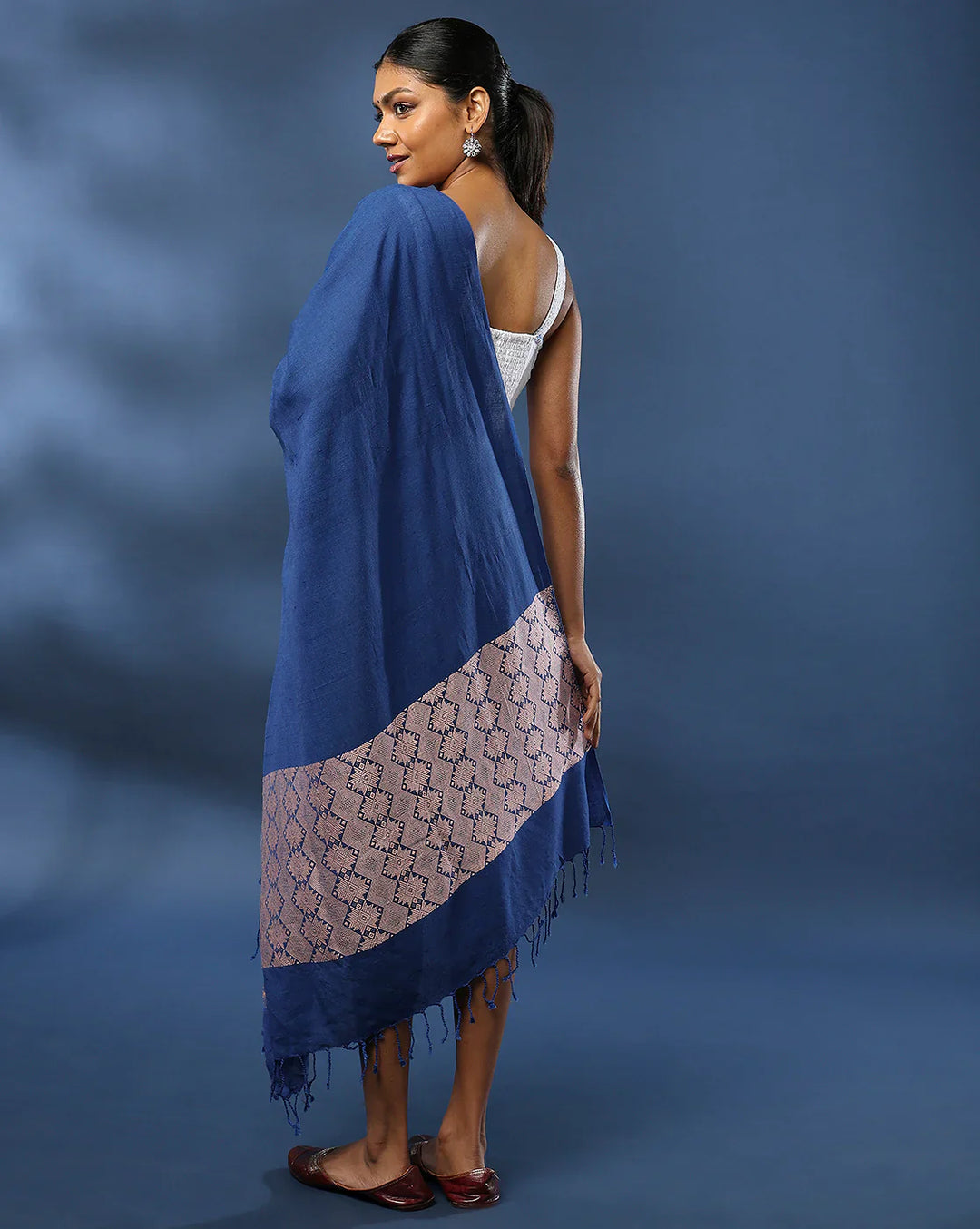 Handwoven Blue Assamese Cotton Eri Silk Stole