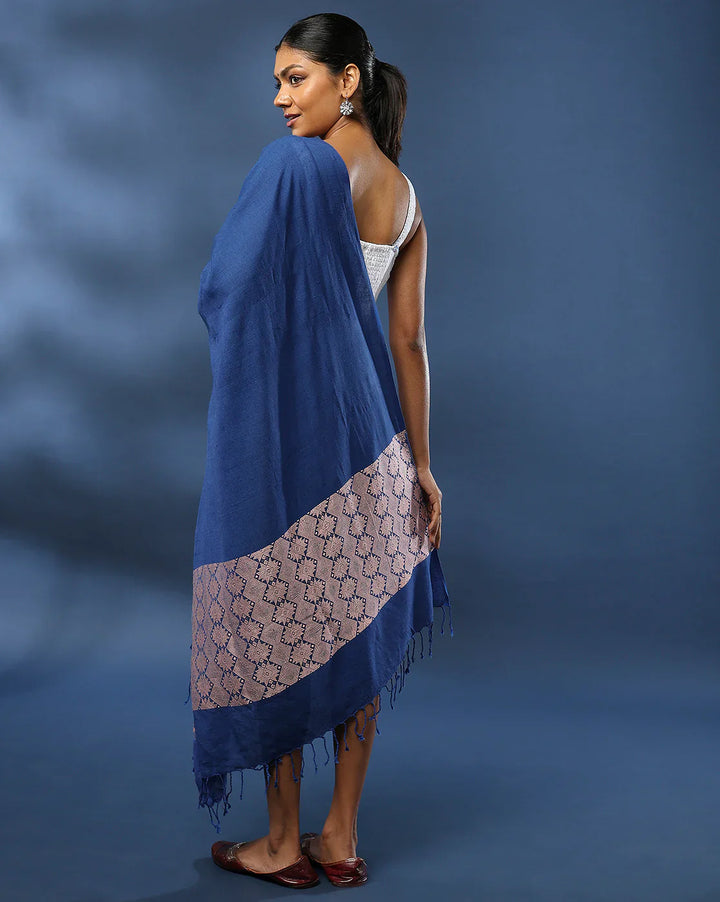 Handwoven Blue Assamese Cotton Eri Silk Stole