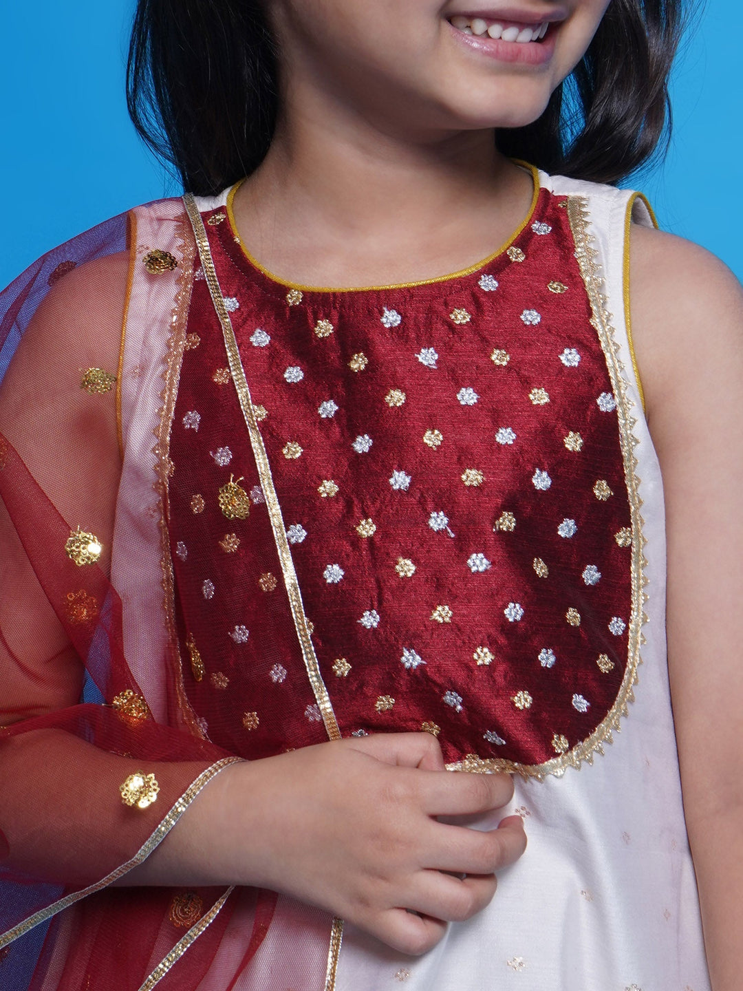 Chand Sitare Kurta with Dhoti Salwar & Dupatta - Cream | SHOBITAM