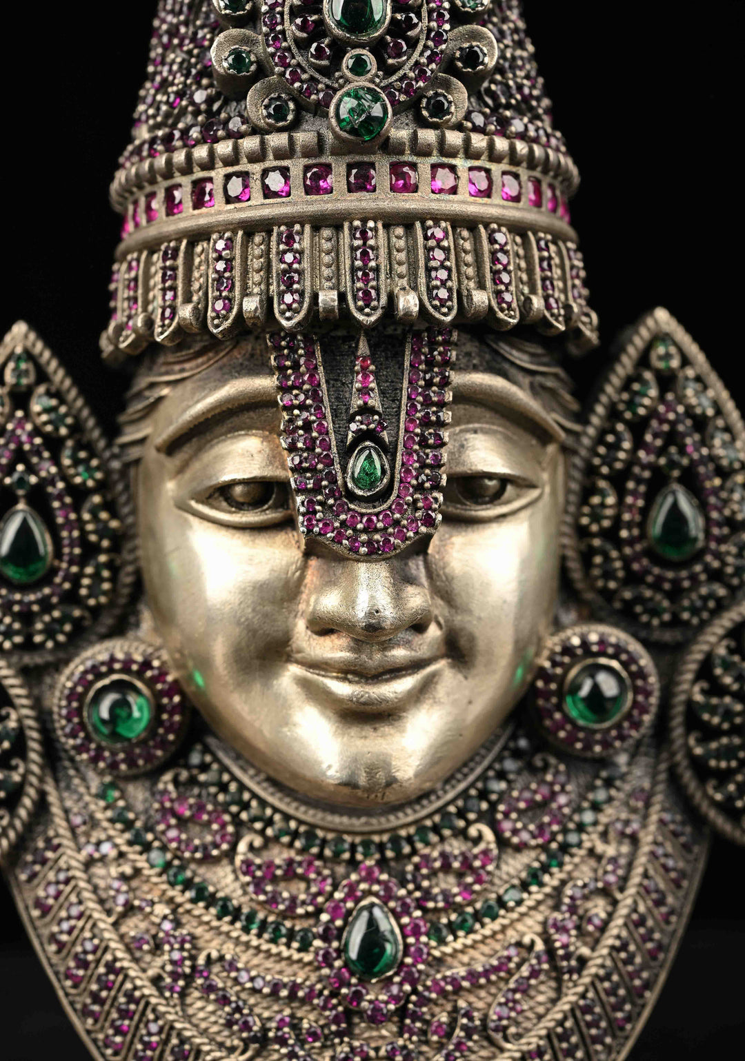 Pure 92.5 silver Tirupati idol with Antique Finish and Gemstones encrusted