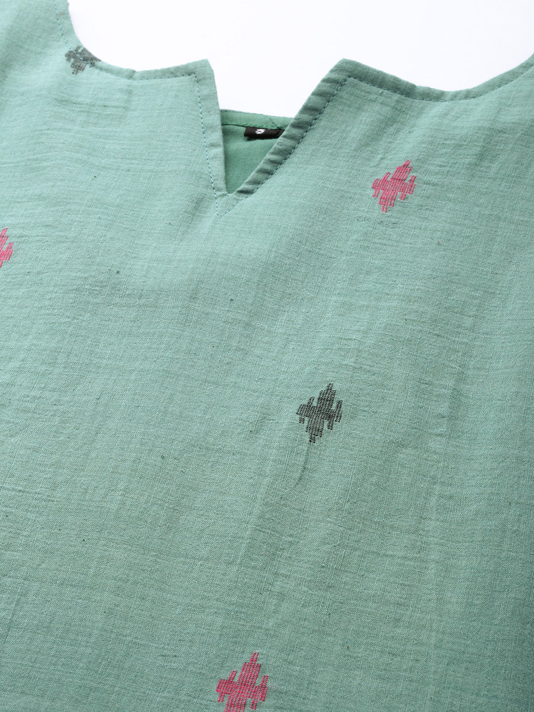 Green Cotton Handloom Dress | SHOBITAM