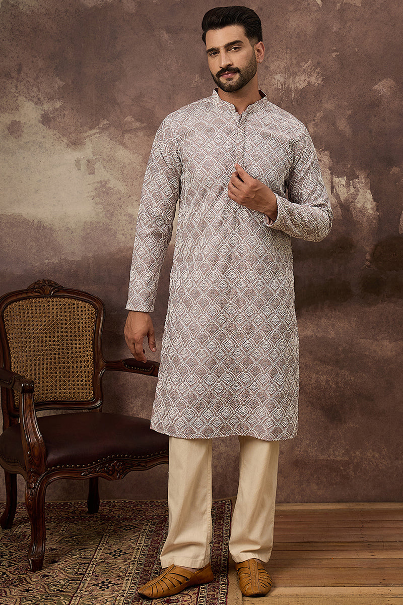 Mauve Viscose Rayon Solid Embroidered Straight Kurta with Trouser  | SHOBITAM