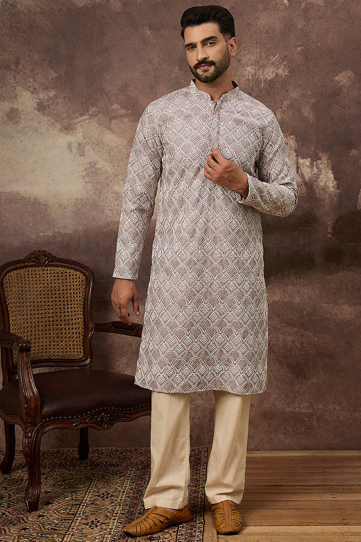 Mauve Viscose Rayon Solid Embroidered Straight Kurta with Trouser  | SHOBITAM
