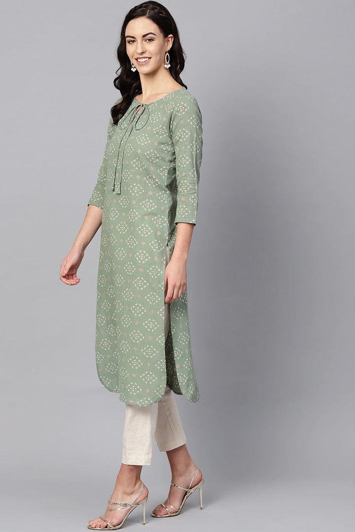 Sea Green Color Printed Trendy Kurti  | SHOBITAM