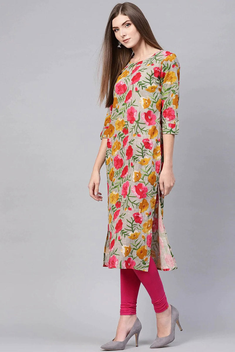 Printed Grey Rayon Blend Fabric Kurti | SHOBITAM