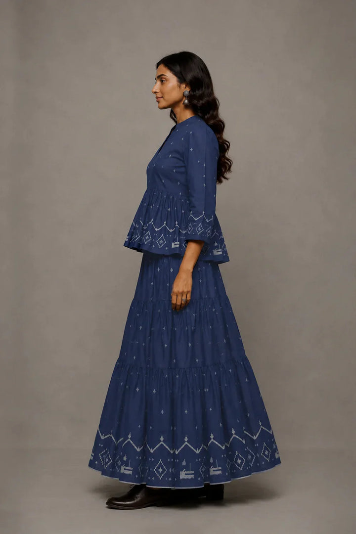 Handloom Indigo Blue Traditional Jamdani Skord | SHOBITAM