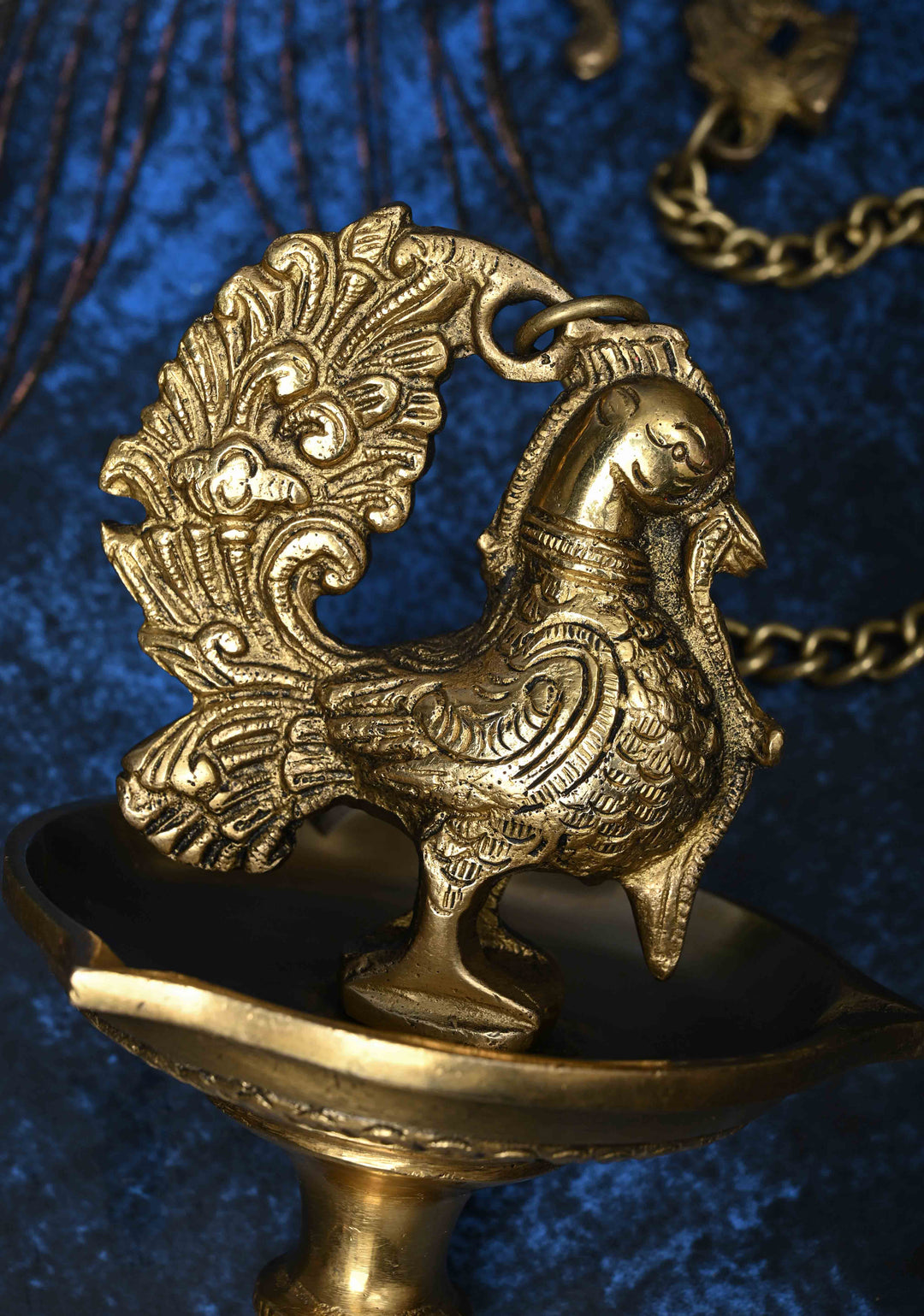 Brass Handling Peacock Lamp - Single piece, Indian Decorative Lamp