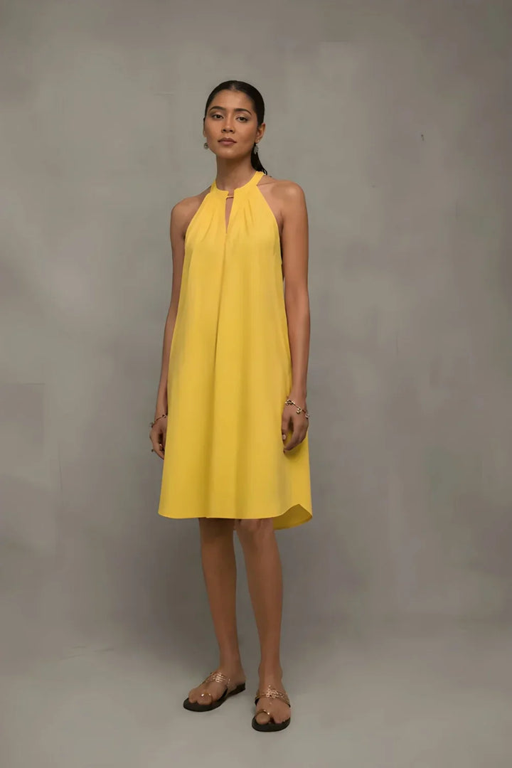 Plantain Yellow Bloom Banana Cotton dress | SHOBITAM