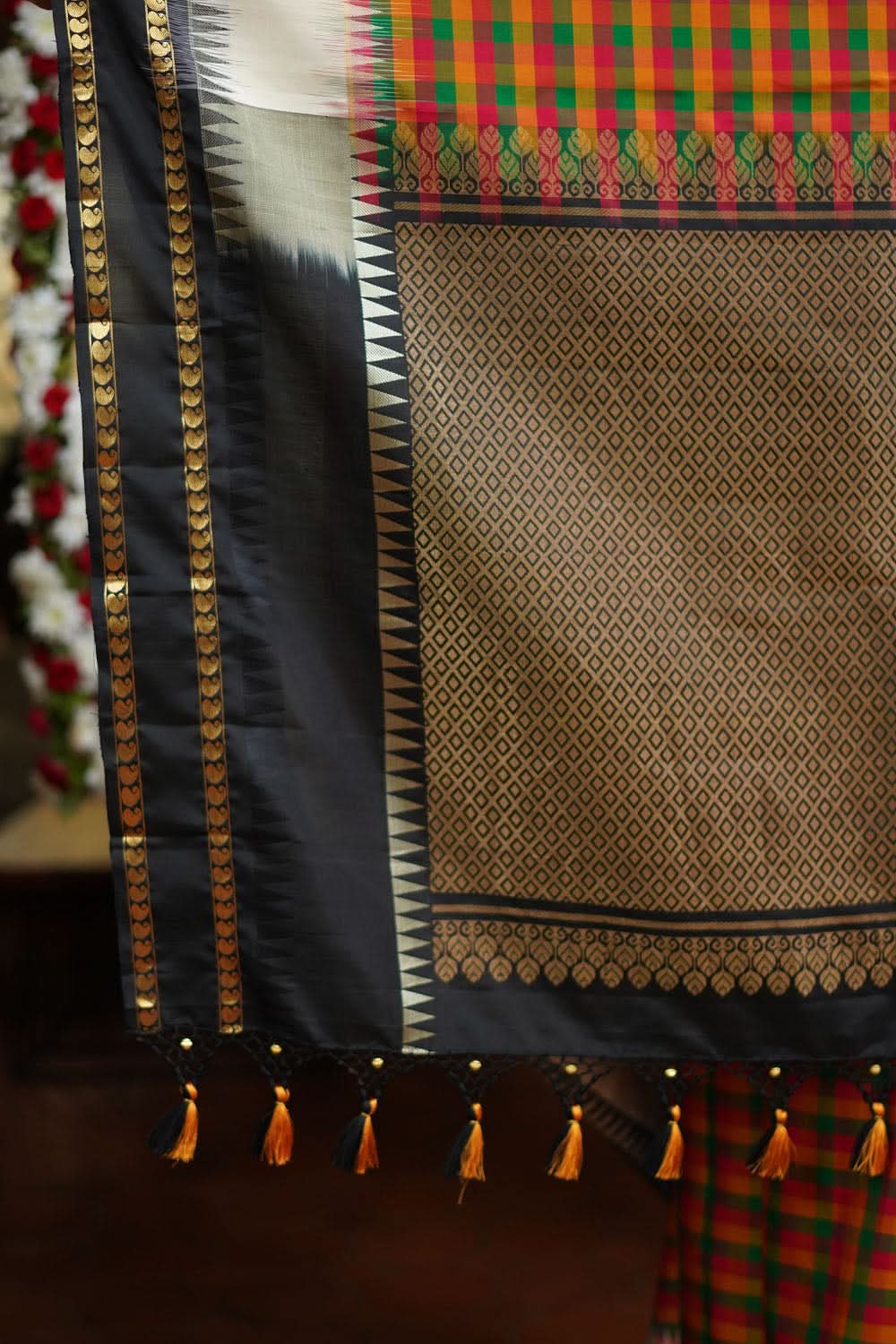 Exquisite Classic Kanjeevaram Multicolor Checks Saree in 9" Border | SILK MARK CERTIFIED
