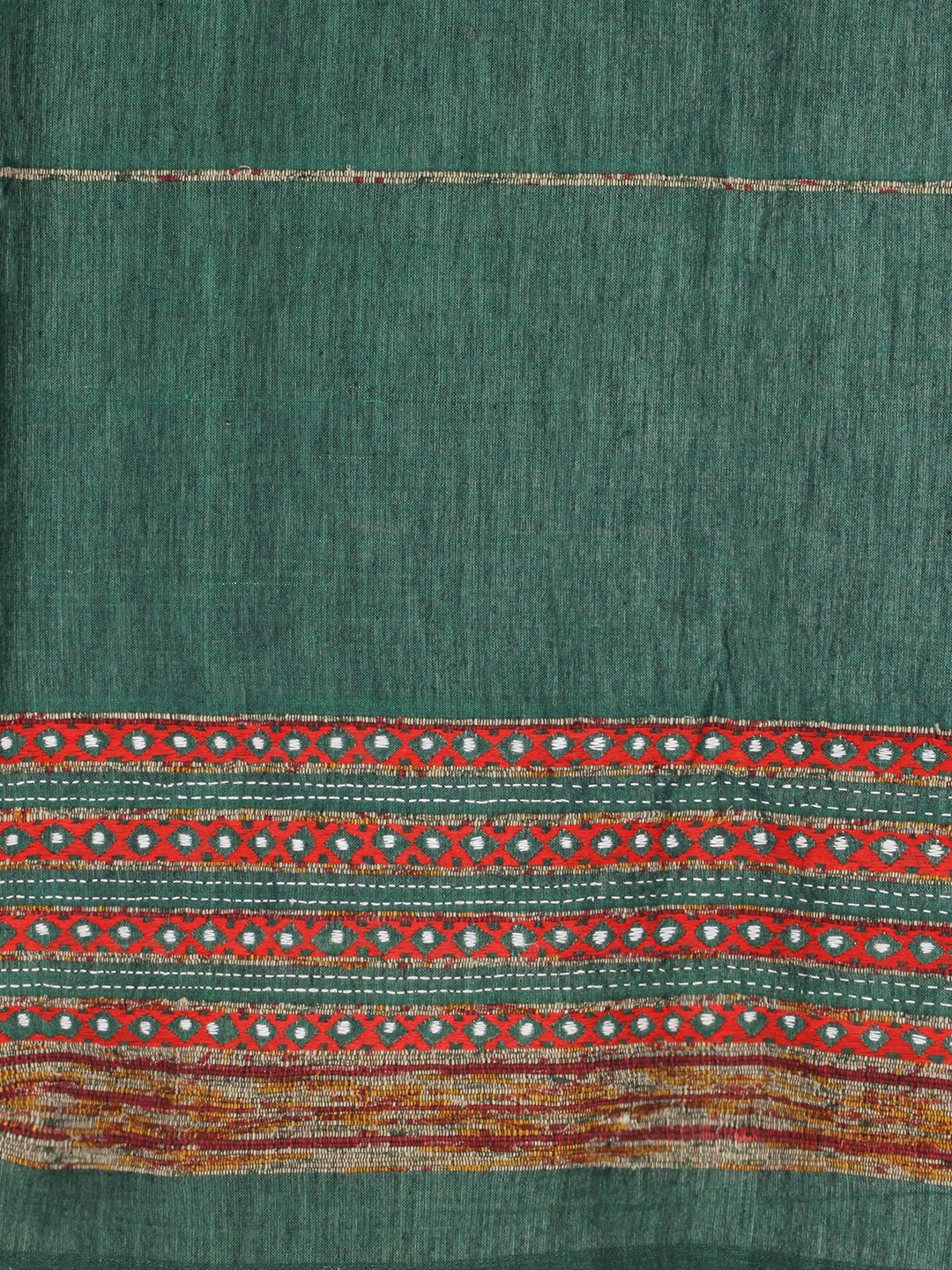 Bottle Green Khesh Kantha Cotton Curtain- Single Panel | SHOBITAM