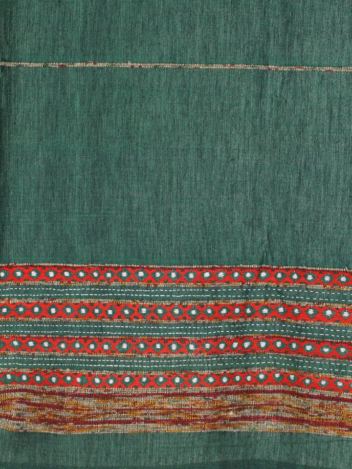 Bottle Green Khesh Kantha Cotton Curtain- Single Panel | SHOBITAM