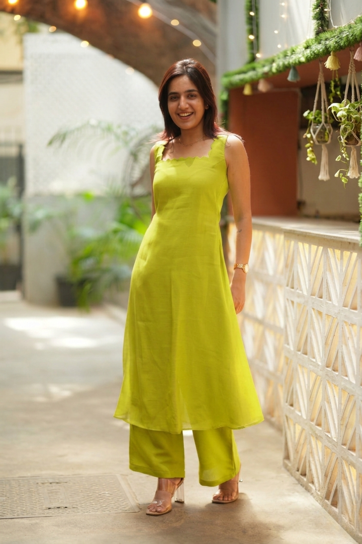 Aarna Lime Green Kurta Set (Set of 2) | SHOBITAM