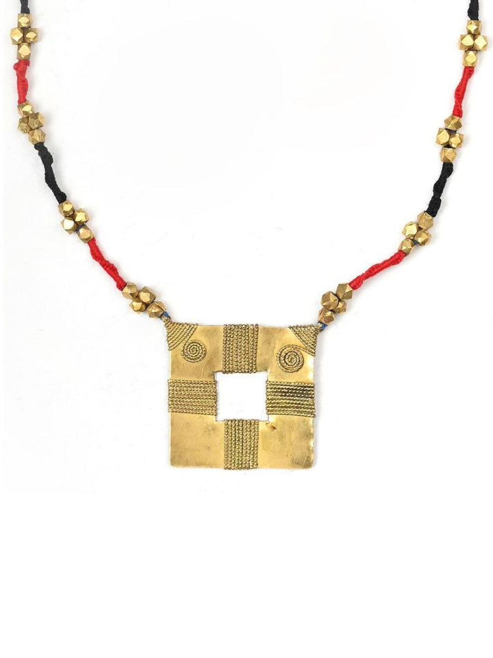 Brass Black Red Square Tribal Jewellery Set | SHOBITAM