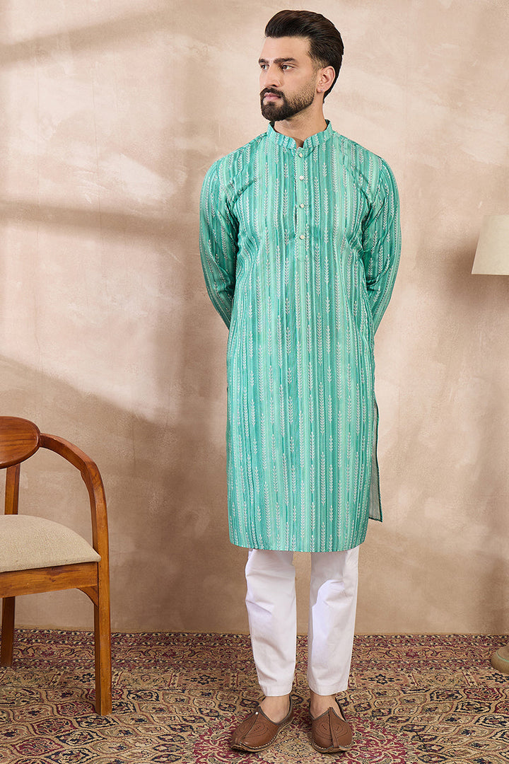 Green Silk Blend Floral Printed Straight Kurta With Trouser | SHOBITAM