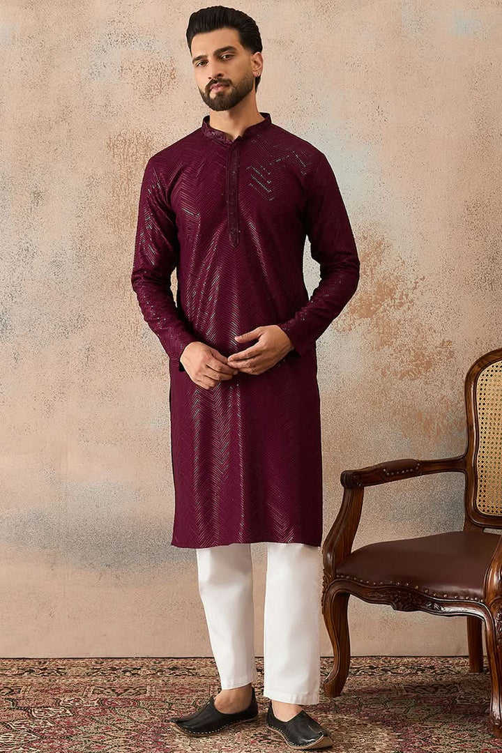 Purple Rayon Embroidered Straight Kurta | SHOBITAM