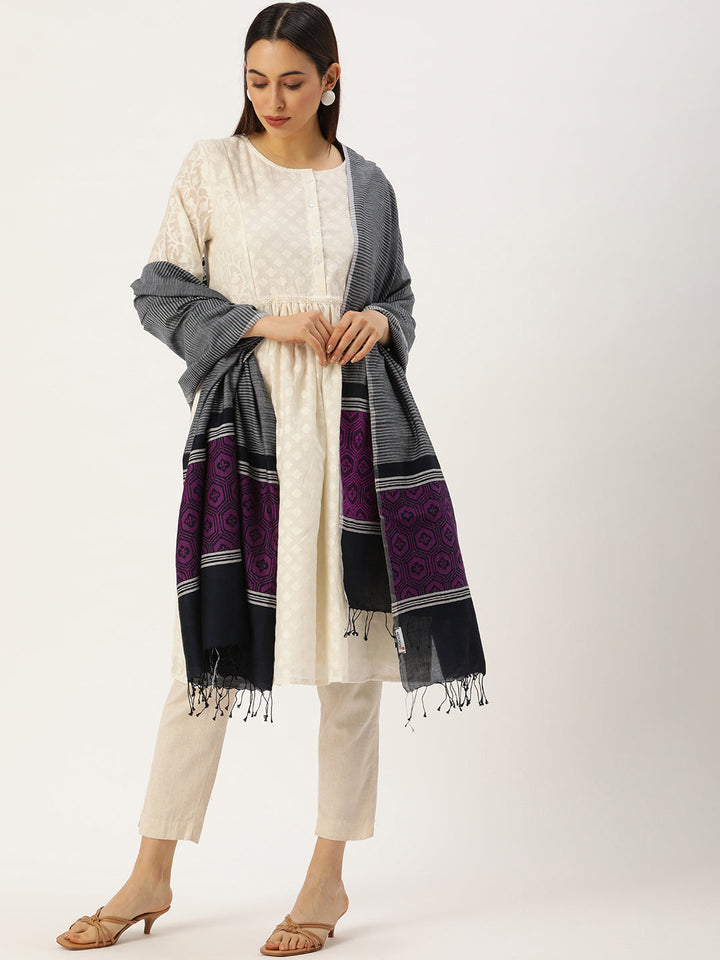 Grey Pink Toned Assamese Cotton Dupatta | SHOBITAM