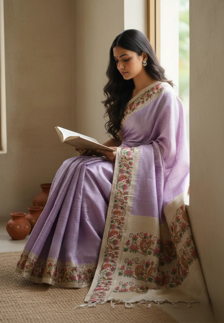 Lilac Semi Tussar Saree | SHOBITAM