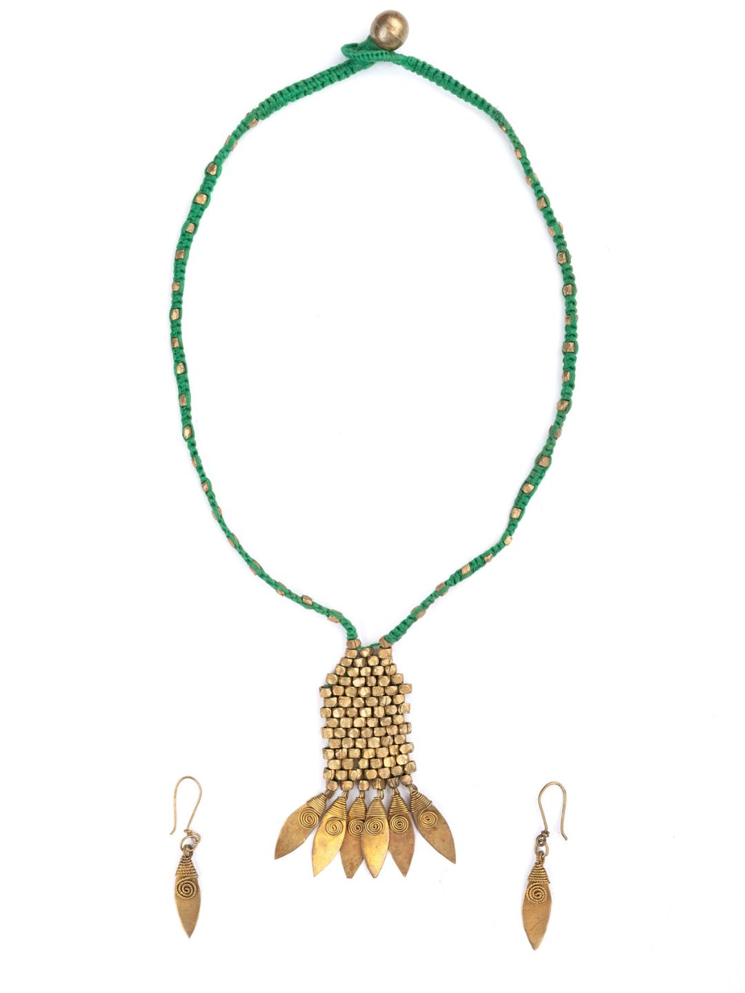 Green Thread Pentagonal Tribal Pendant Set Jewellery | SHOBITAM