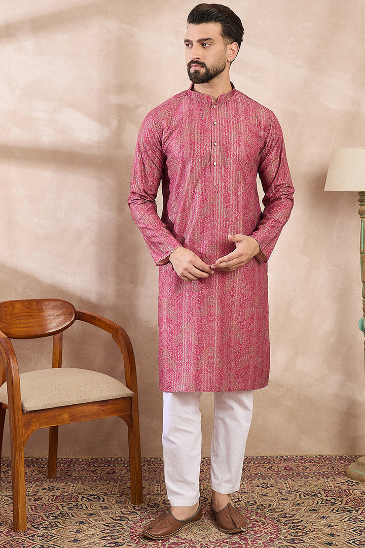 Pink Silk Blend Floral Printed Straight Kurta | SHOBITAM
