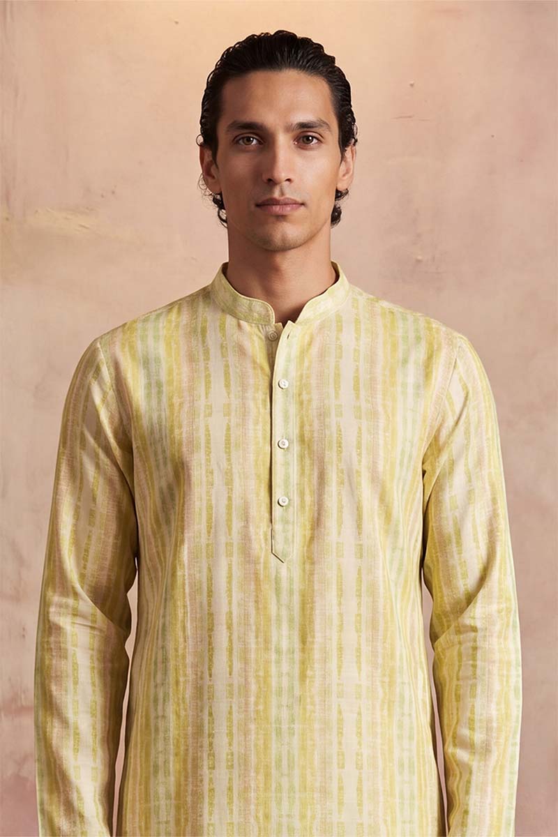 Mens Multi Silk Blend Abstract Printed Kurta With Trousers | SHOBITAM