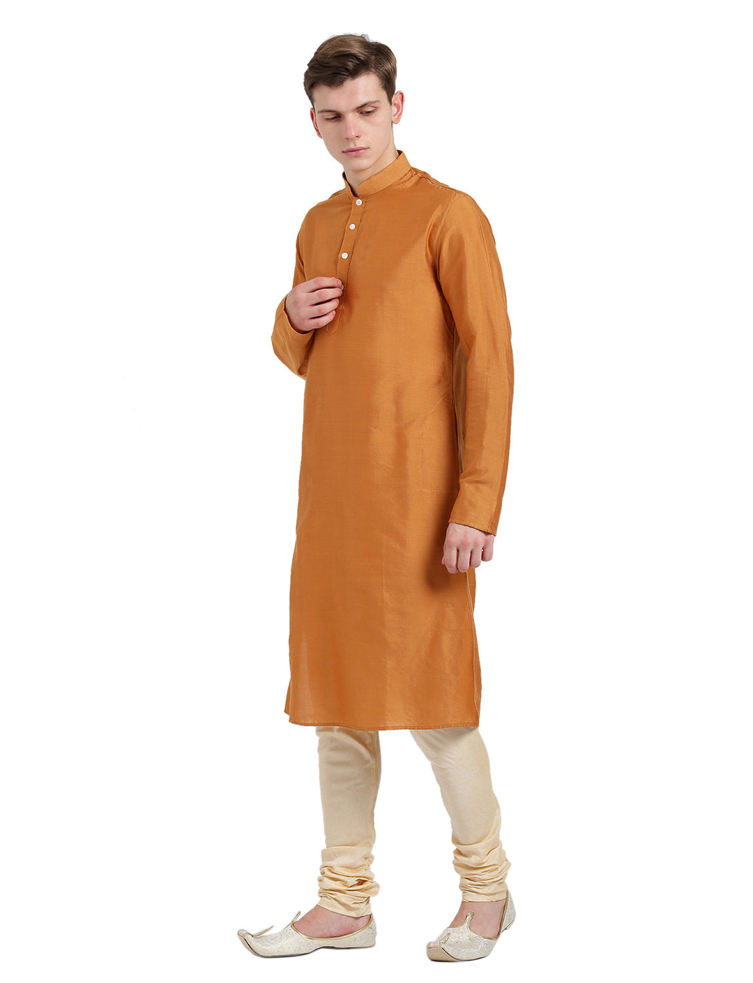 Mustard Silk Blend Solid Kurta | SHOBITAM