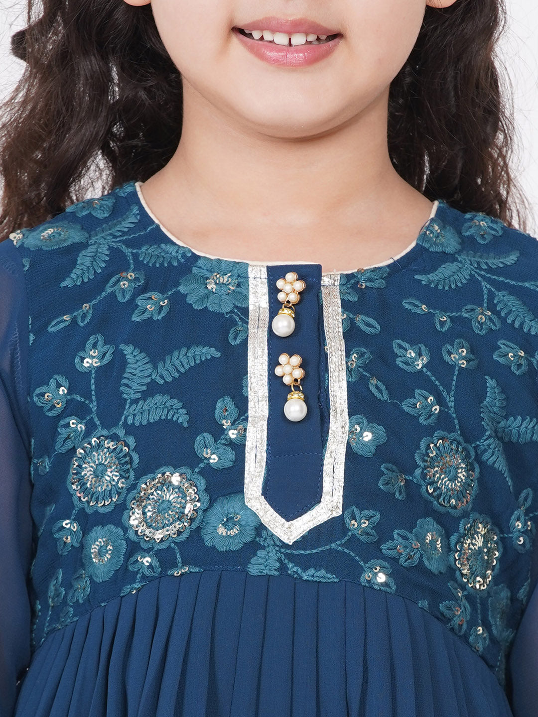 Girls jaipuri Lacework Kurta frock with Sharara and Dupatta - Nighttime Blue | SHOBITAM