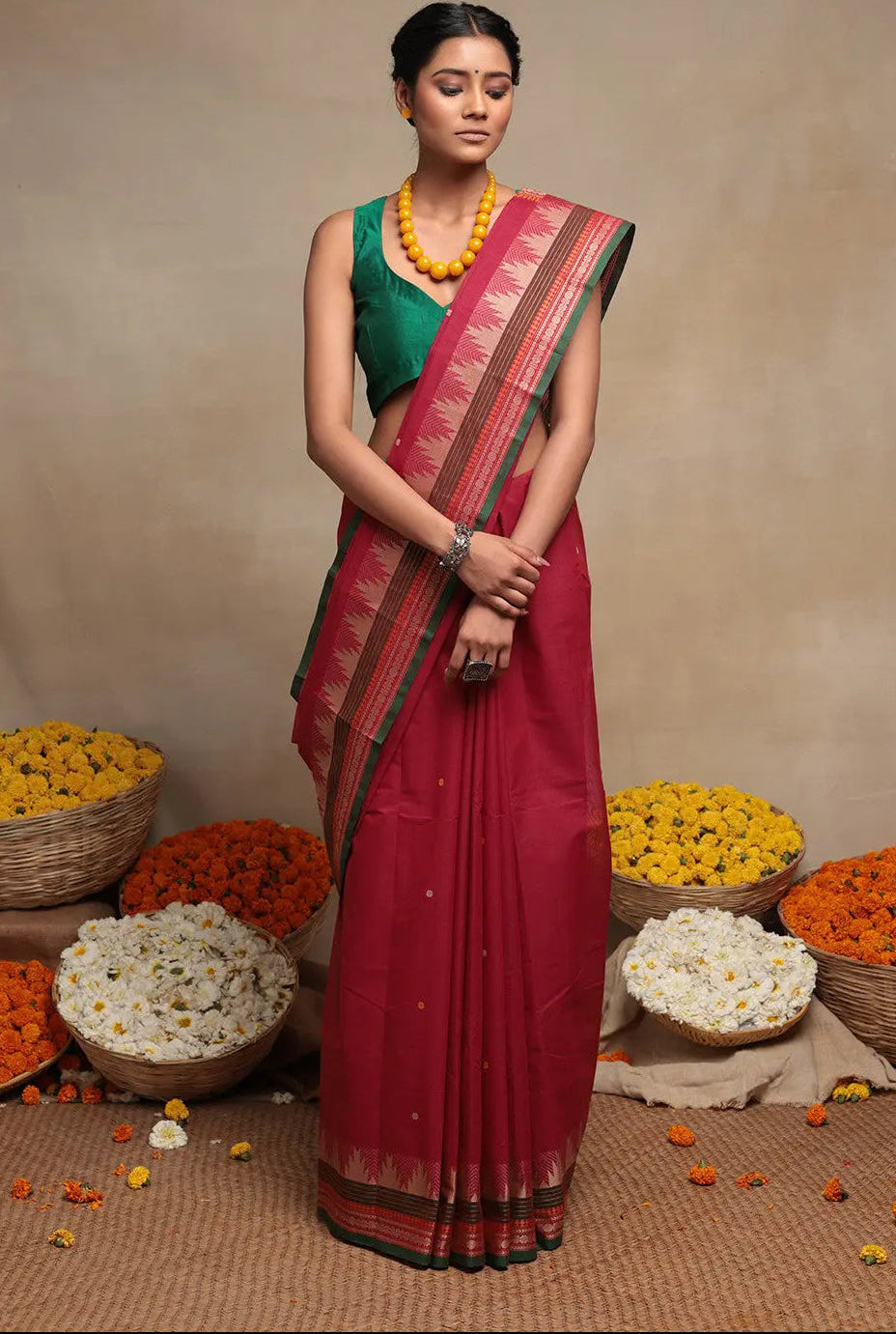 Magenta Pure Kanchi Cotton Saree | SHOBITAM