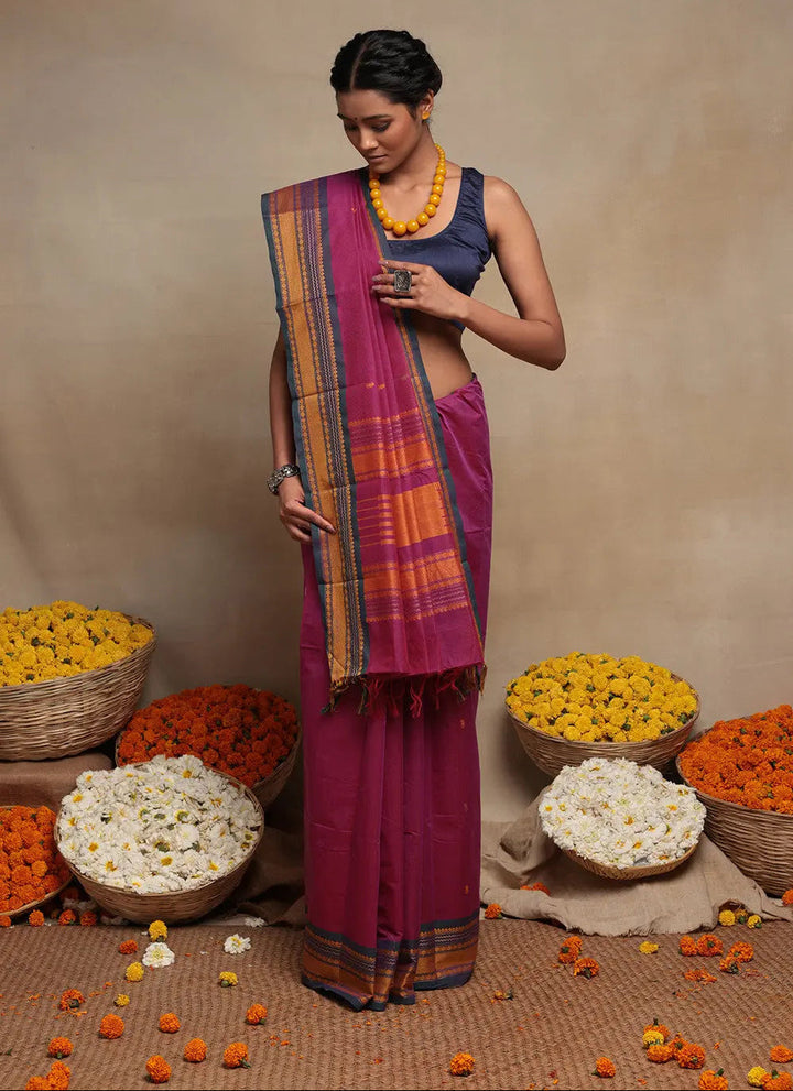 Pink Handloom Kanchi Cotton Saree | SHOBITAM