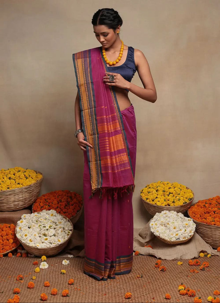 Pink Handloom Kanchi Cotton Saree | SHOBITAM