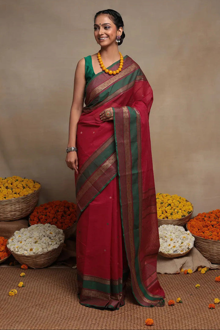 Handloom Rani Pure Cotton  Saree | SHOBITAM