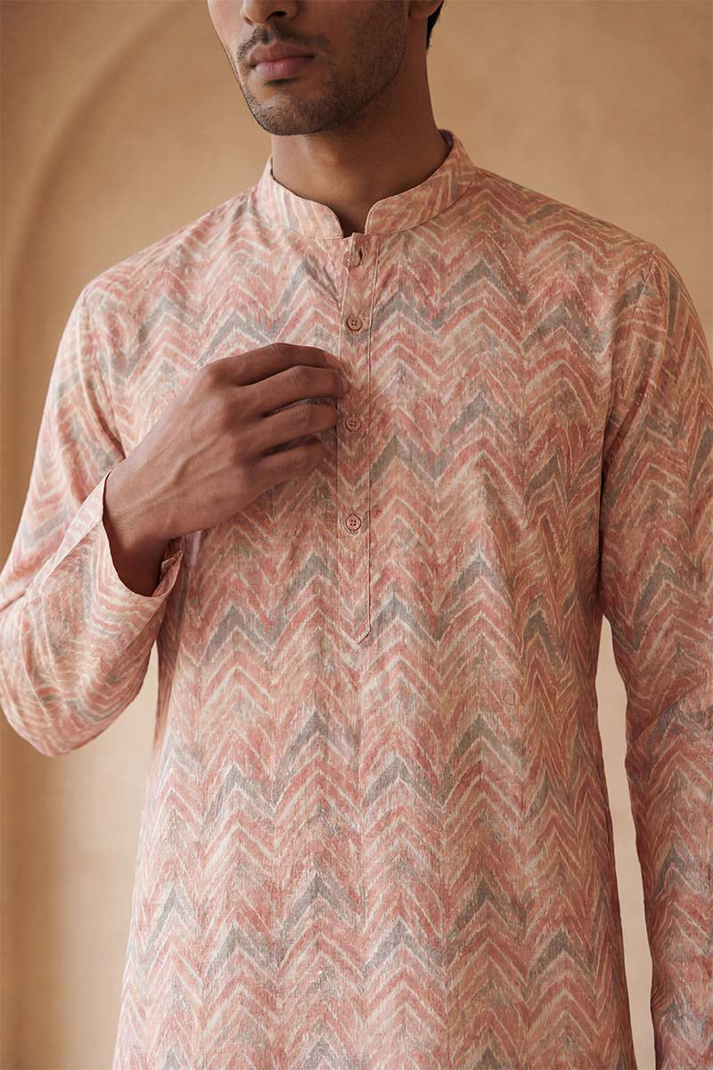 Peach Linen Printed Straight Kurta | SHOBITAM