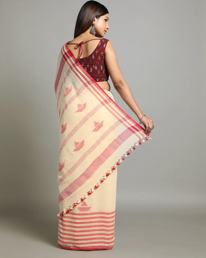 Cream Handloom Jamdani Cotton Saree