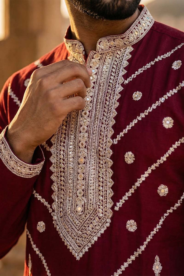Maroon Silk Blend Embroidered Straight Kurta | SHOBITAM