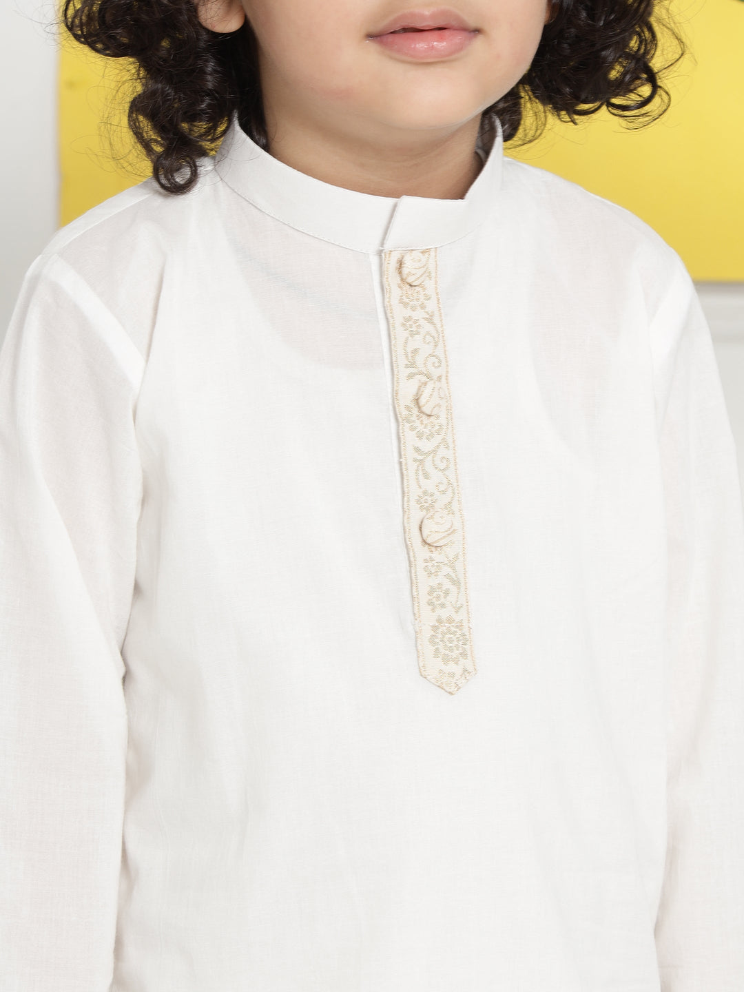 Cream Minimal Zari Embroidery Cotton Kurta Dhoti set | SHOBITAM