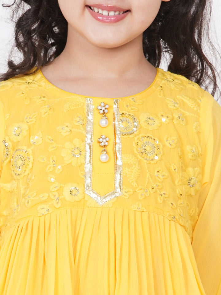 Girls Jaipuri Lacework and Gotta Patti work Kurta Frock with Sharara |   SHOBITAM