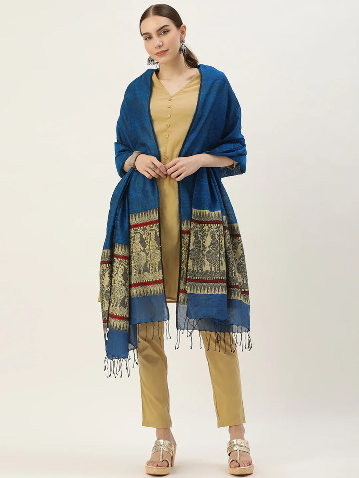 Blue Pure Matka Silk Handloom Baluchari Dupatta