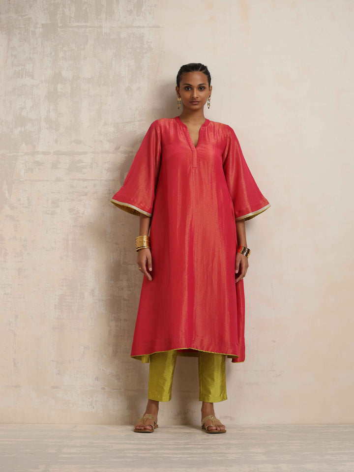 Hot Pink Tissue Flared Kurta Set | SHOBITAM