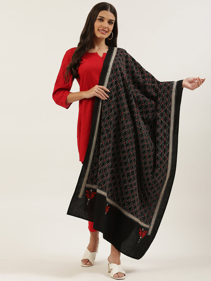 Black Kantha Cotton Dupatta | SHOBITAM