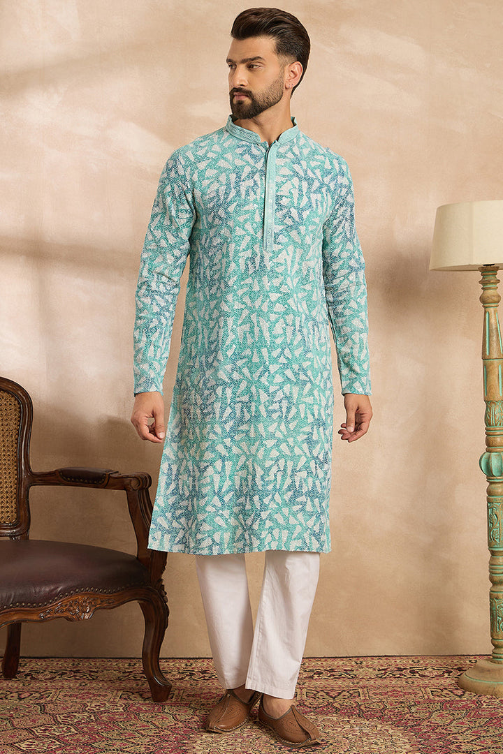 Teal Viscose Rayon Solid Printed Straight Kurta  | SHOBITAM