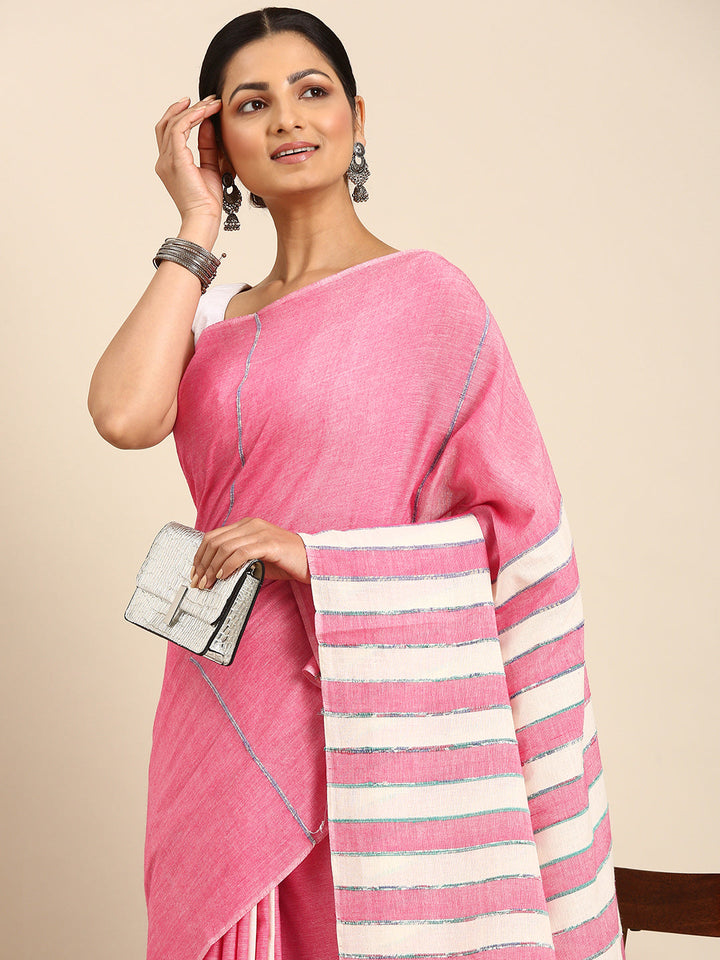 Pink Khesh Weave Pure Cotton saree | SHOBITAM