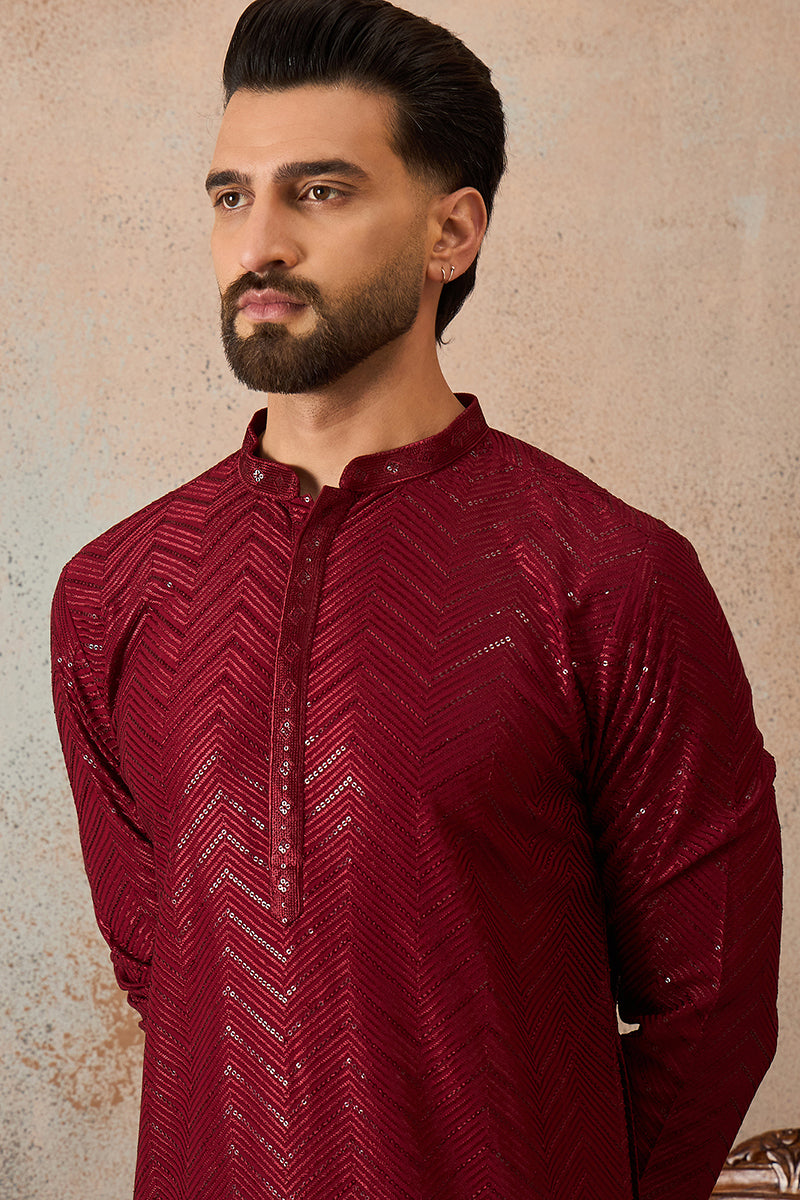 Maroon Rayon Embroidered Straight Kurta | SHOBITAM