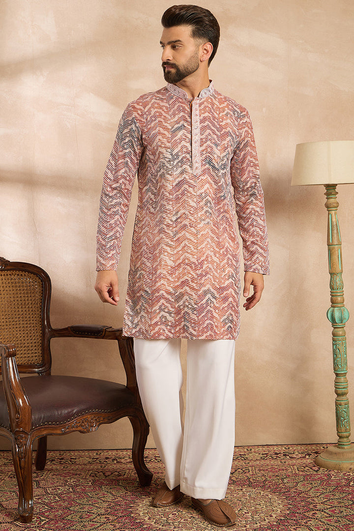 Orange Silk Blend Solid Embroidered Straight Kurta | SHOBITAM