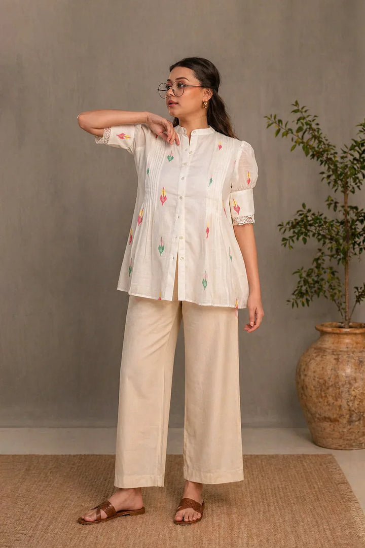Whimsy White Jamdani Top | SHOBITAM