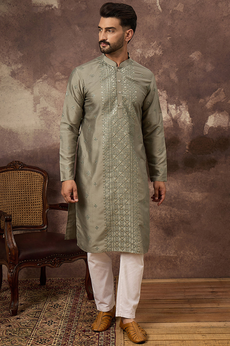 Mavue Silk Blend Solid Embroidered Straight Kurta with Trouser | SHOBITAM