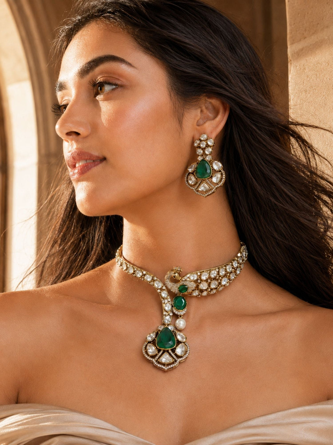 Peacock Kundan Necklace Set Gold Plated |SHOBITAM