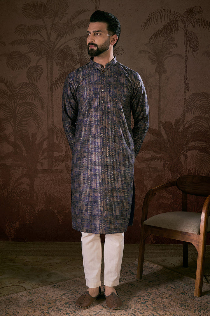 Violet Silk Blend Abstract Printed Straight Kurta With Trouser | SHOBITAM