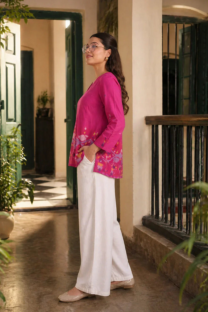Fuchsia Pink Jamdani Top | SHOBITAM
