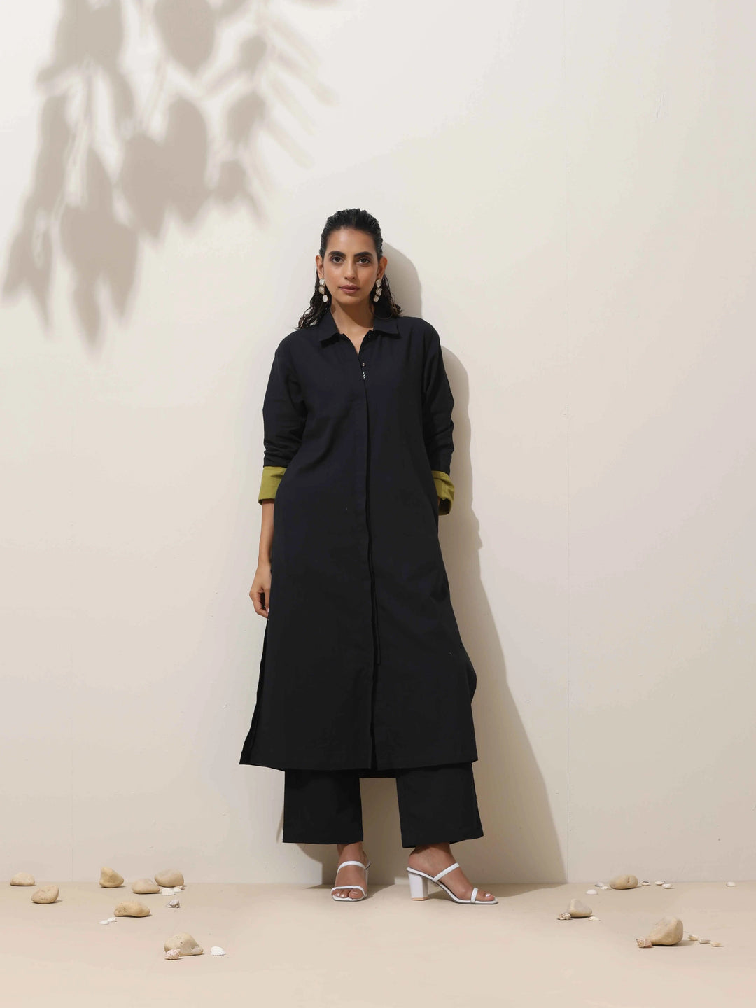 Black Cotton Linen Kurta Pant Set | SHOBITAM