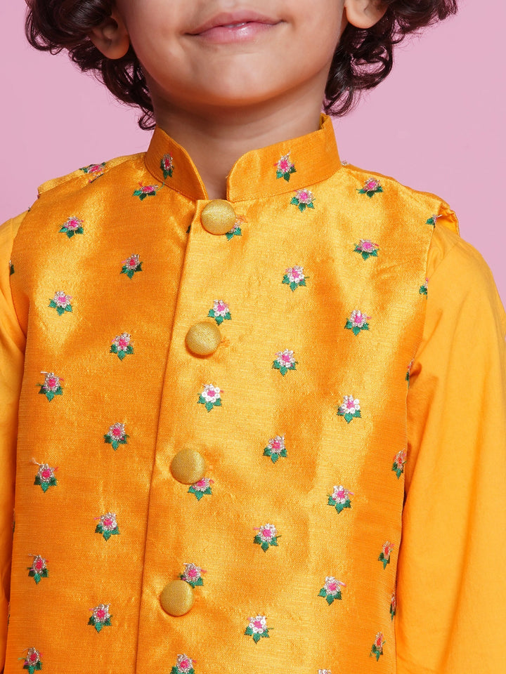 Choti Buti Floral Bundi Jacket with Dhoti Kurta - Yellow | SHOBITAM